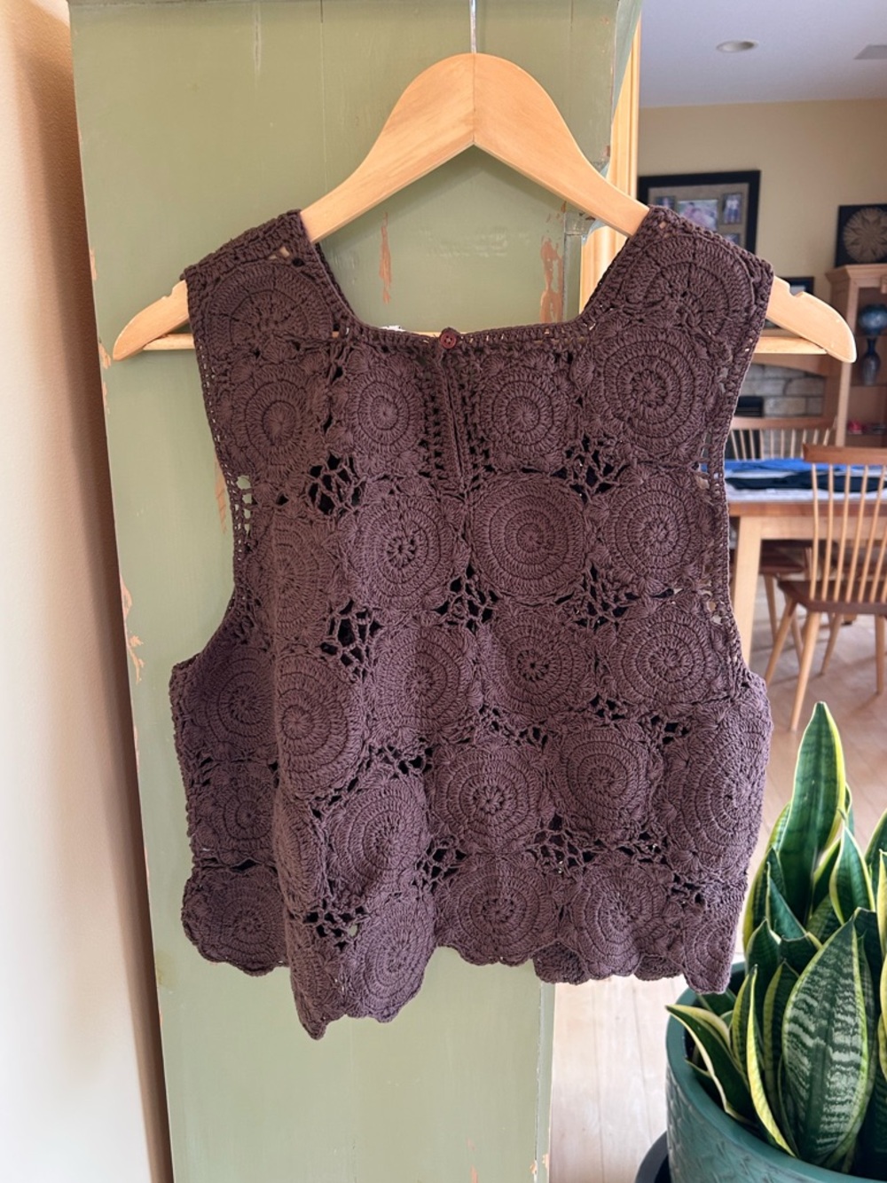 Evereve Hand Crochet Cotton Floral Lace Sleeveless Tank Brown Boho Sz Large NWT - Picture 2 of 16